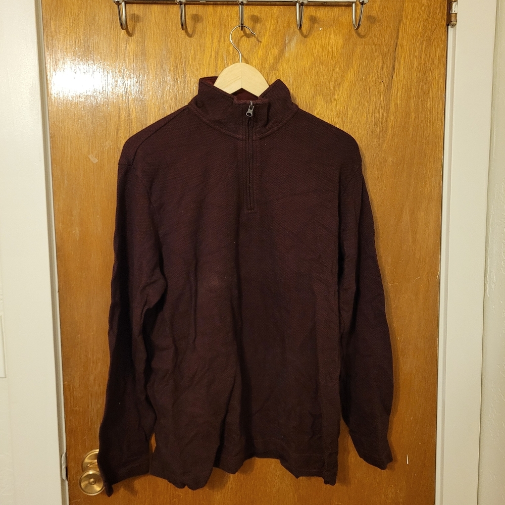 CHAPS Burgundy Red Fleece Sweater Jacket with Small Zipper